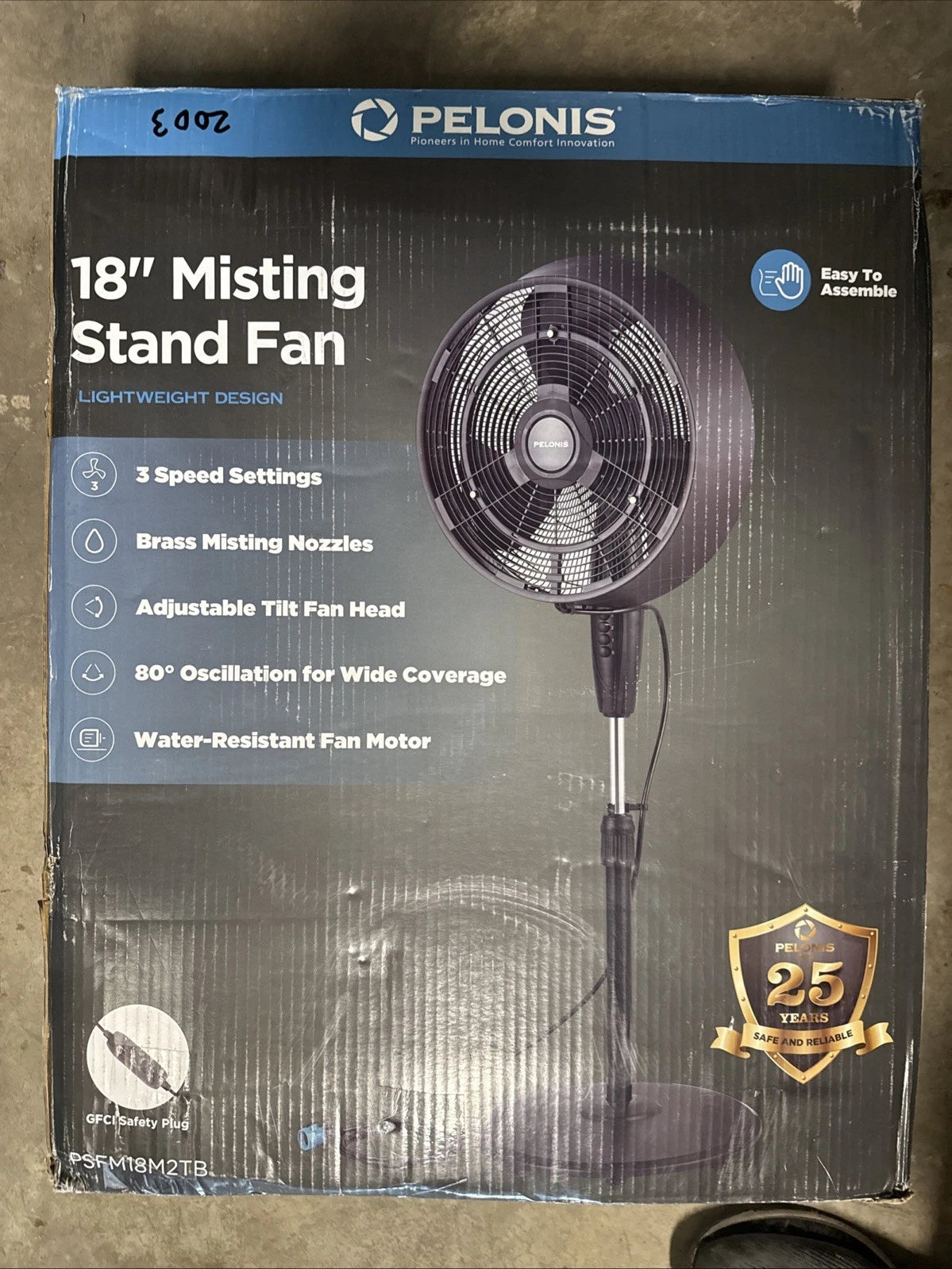 Pelonis 18 in. 3-Speed Outdoor Misting Pedestal Fan 1600 CFM Black.