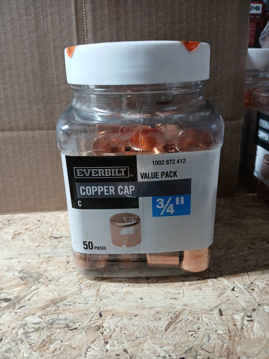 (50-Pk) Everbilt Tube Cap Fitting Pro Pack Copper 3/4" x 3/4" 1002 872 412