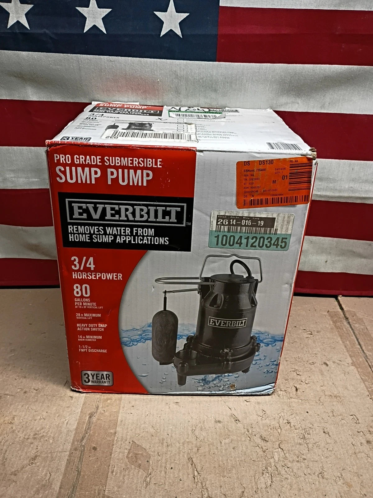 Everbilt HDS75 3/4 HP Cast-Iron Pro Grade Submersible Sump Pump New Open Box
