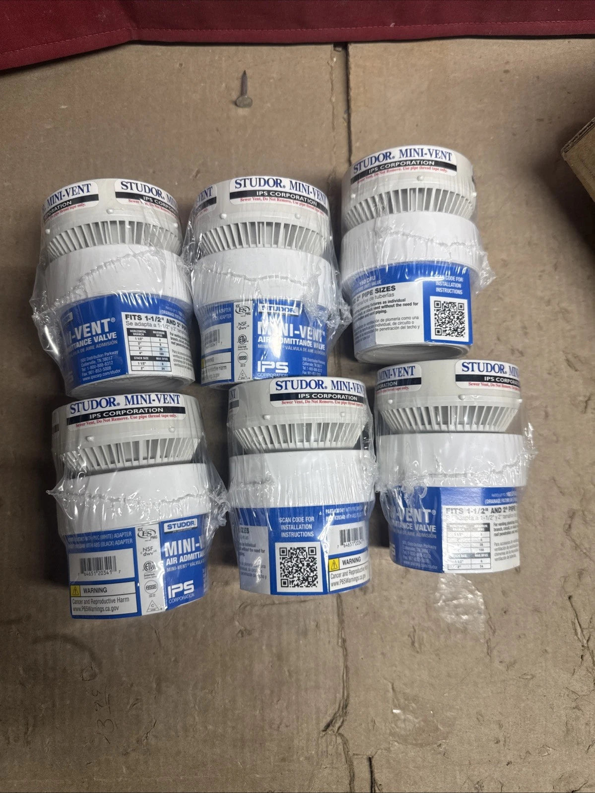 6PK Studor 20341 Mini-Vent Air Admittance Valve for 1-1/2-in. to 2-in. PVC