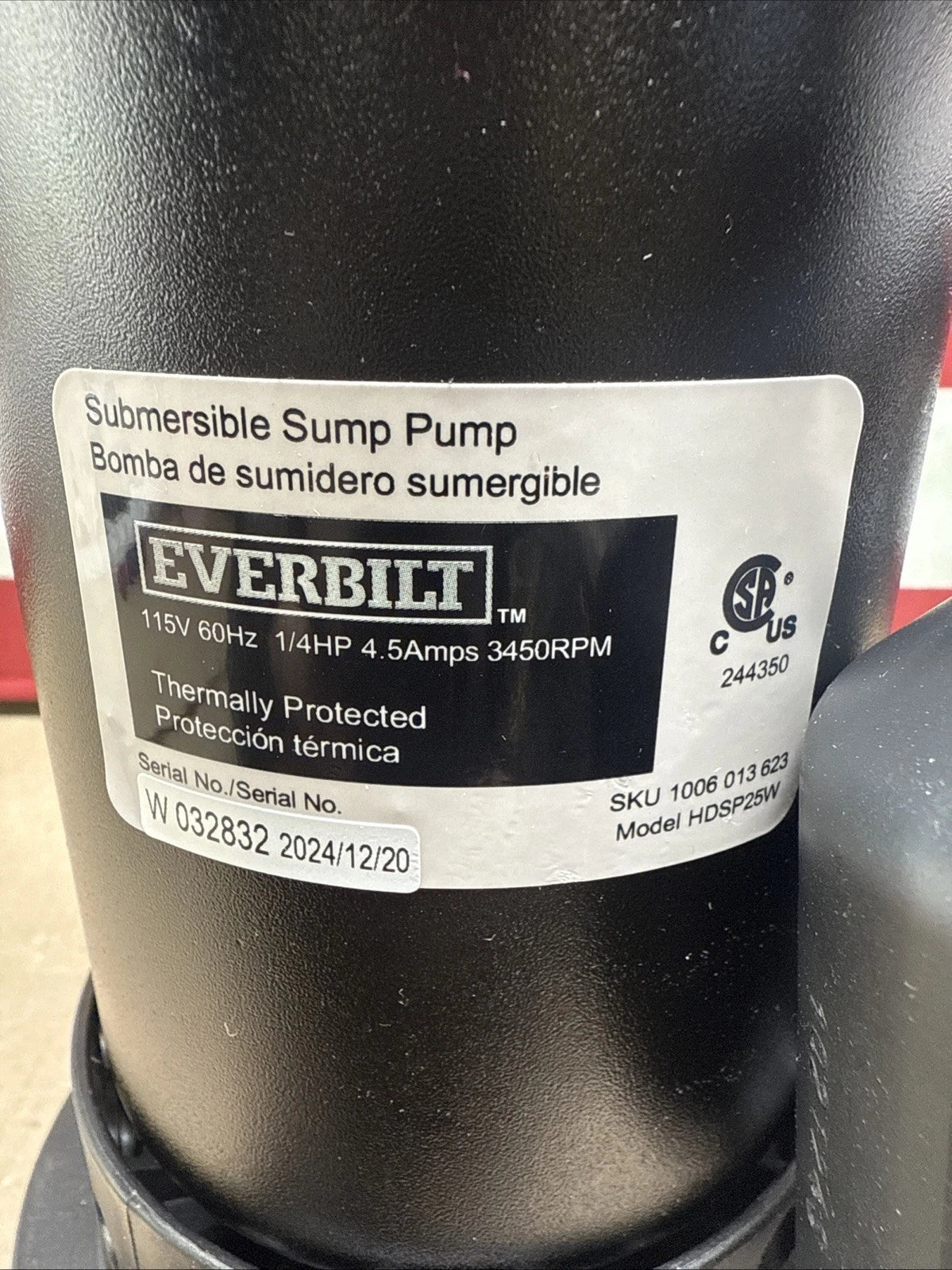 Everbilt 1/4 HP Aluminum Sump Pump w/ Tether Float Switch HDSP25W NEW OPEN BOX.