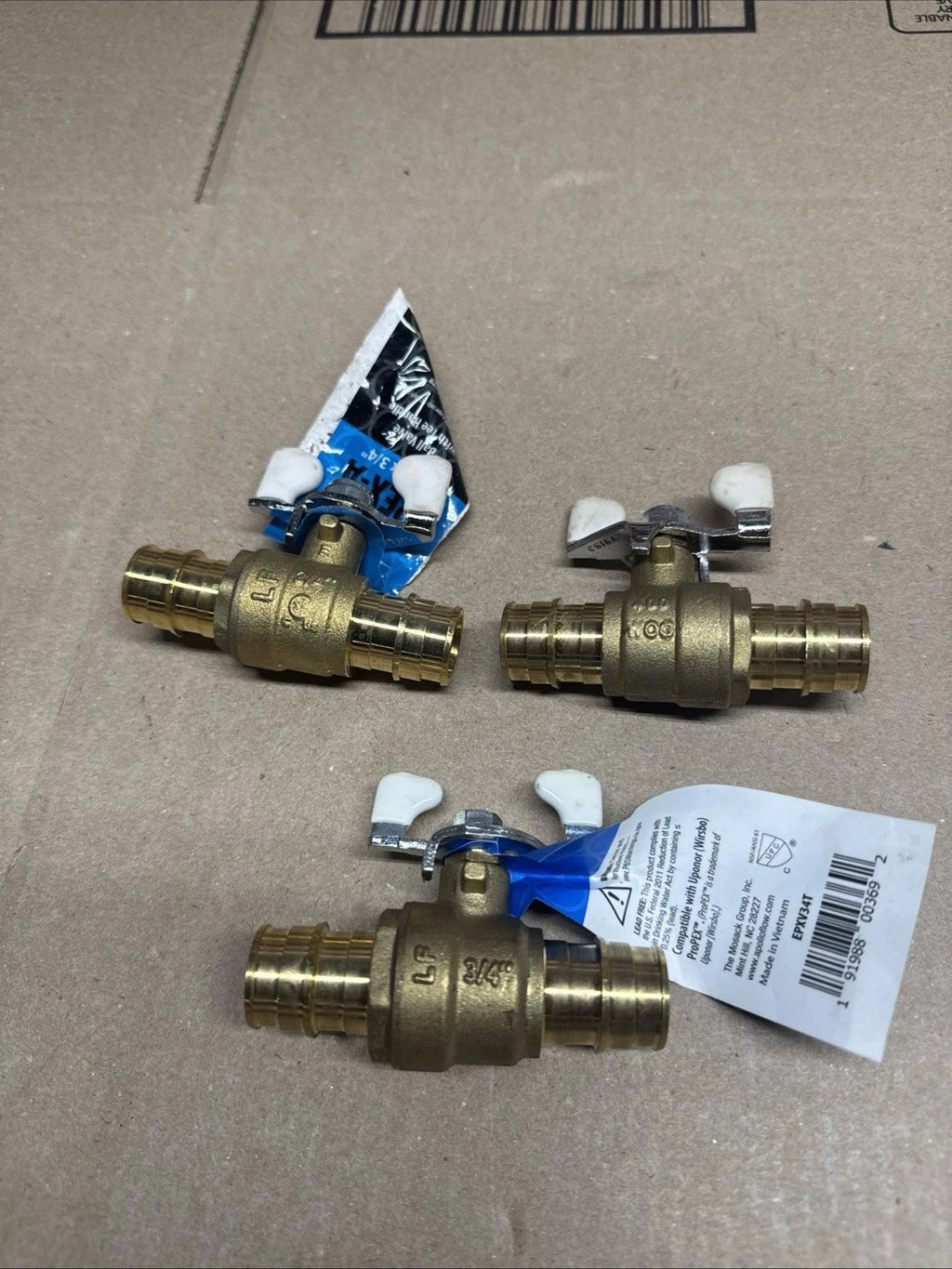 Lot Of 3 APOLLO 3/4 in. Brass PEX-A Barb Ball Valve with Tee Handle
