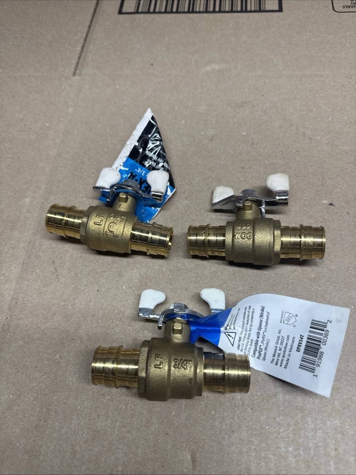 Lot Of 3 APOLLO 3/4 in. Brass PEX-A Barb Ball Valve with Tee Handle