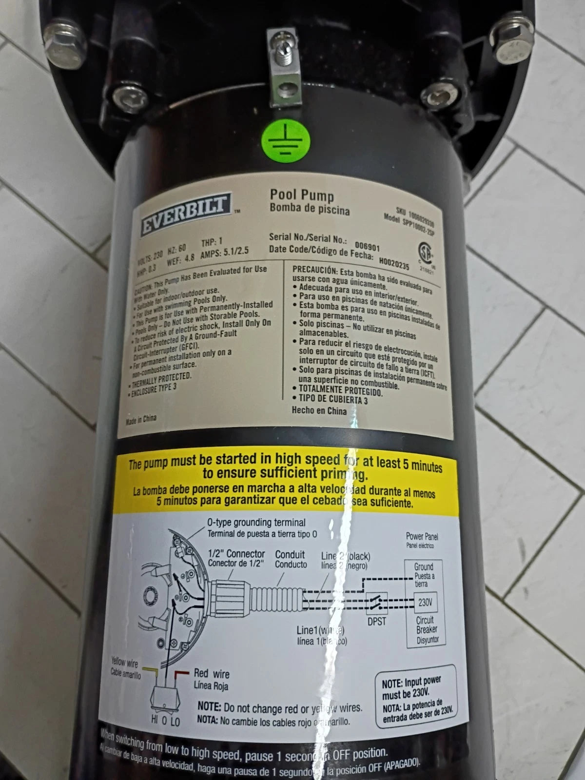 Everbilt SPP10002-2SP 1 HP 2-Speed Pool Pump 230-Volt OPEN BOX