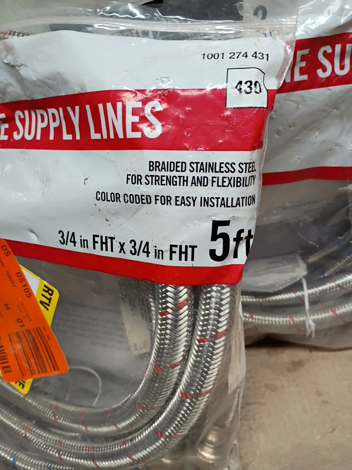 3-2PACKS Everbilt - Washing Machine Supply Lines - 5 Ft - 3/4 in FHT Stainless