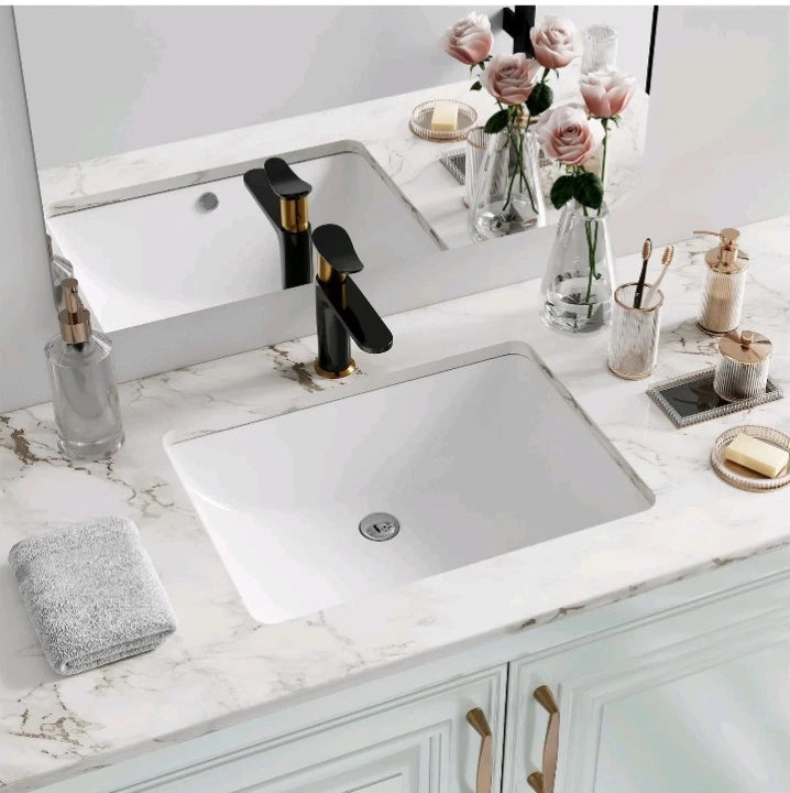 Hugsleek HUG-YS1813X 18x13 Undermount Bathroom Sink White Ceramic Rectangle Base