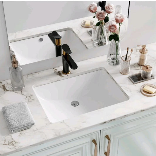 Hugsleek HUG-YS1813X 18x13 Undermount Bathroom Sink White Ceramic Rectangle Base