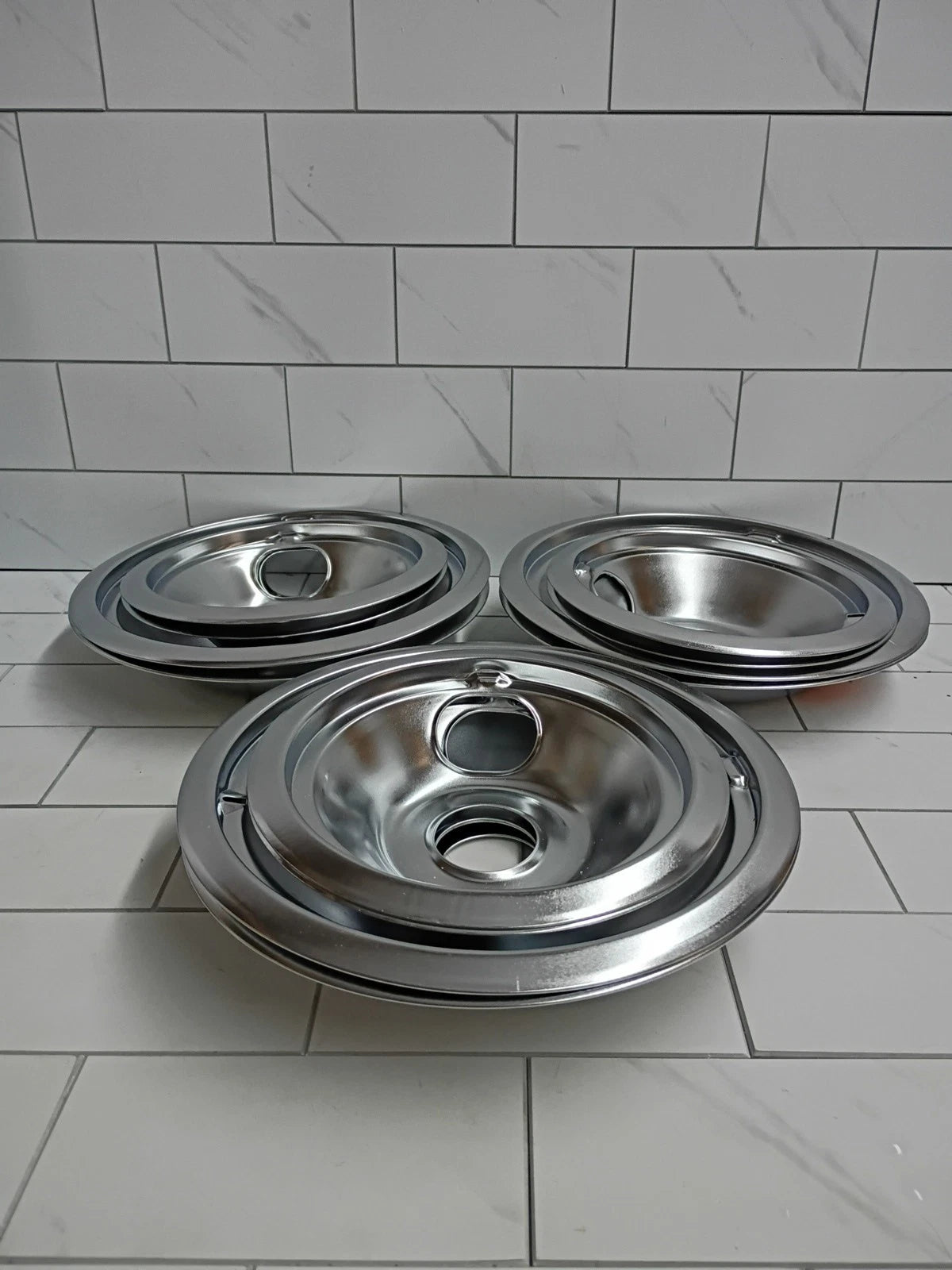 3pk Hotpoint Chrome Stove Drip Pans Electric Burner Covers Pans New Open Box