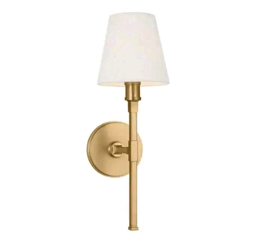 5.9" 1-Light Gold Wall Sconce with White Fabric Shade for Bathroom Hallway OB