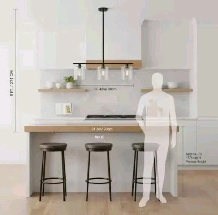YANSUN 3-Light Matte Black Modern Kitchen Island Light Linear Chandelier OB