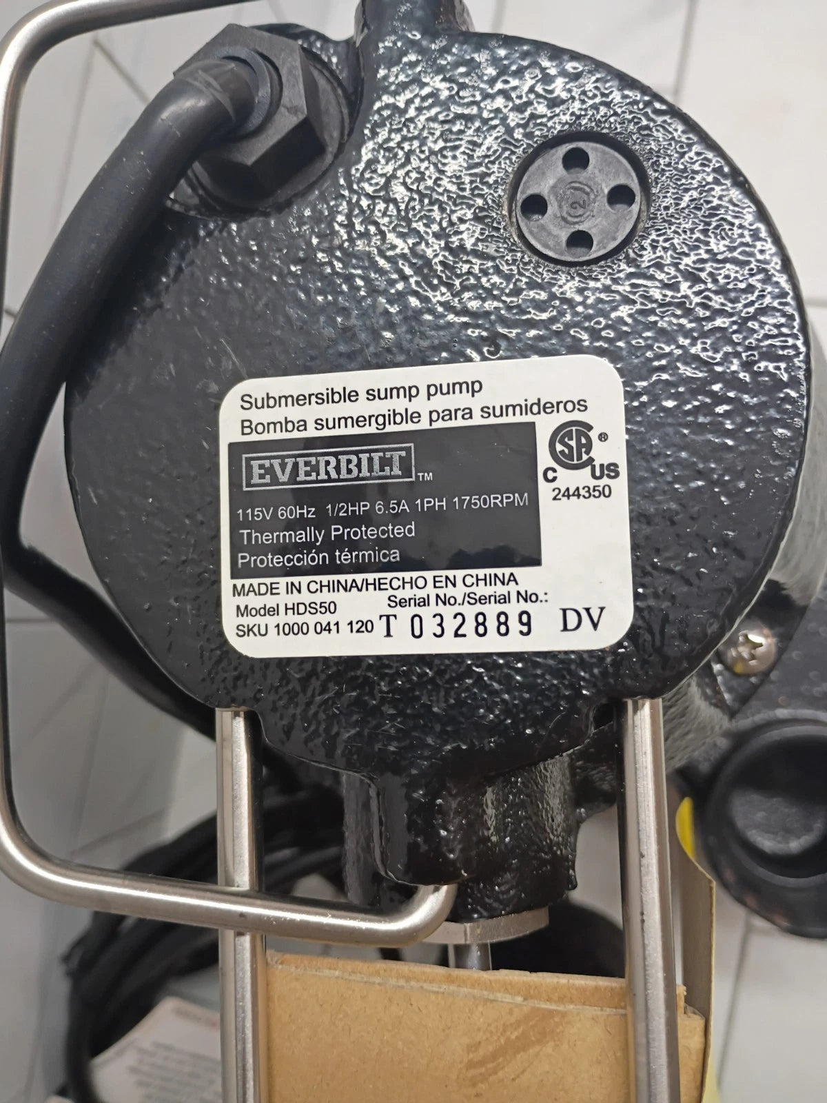 Everbilt HDS50 1/2 HP Cast Iron Sump Pump Open Box