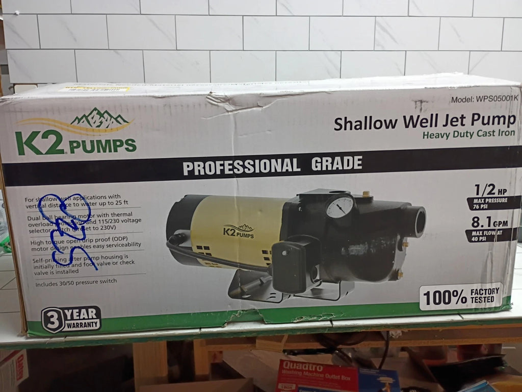 K2 PUMPS WPS05001K 1/2 HP Cast Iron Shallow Well Jet Pump NEW OPEN BOX