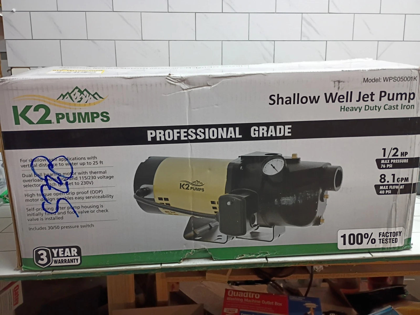 K2 PUMPS WPS05001K 1/2 HP Cast Iron Shallow Well Jet Pump NEW OPEN BOX