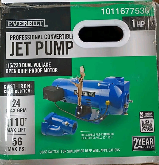 Everbilt 1 HP Professional Convertible Jet Pump. Read Description Used
