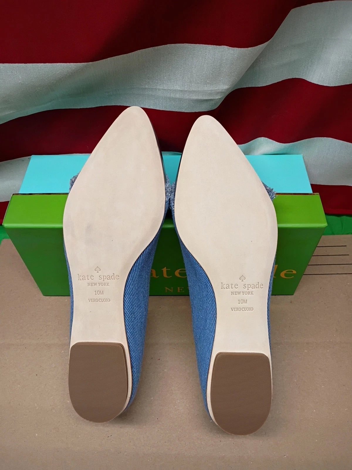 Kate Spade Nelly Denim Ballet Flats Silver Cap Toe Fringe Women 10M