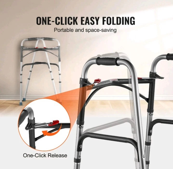 VEVOR Folding Walker Aluminum Mobility Walker Aid with Adjustable Height OB