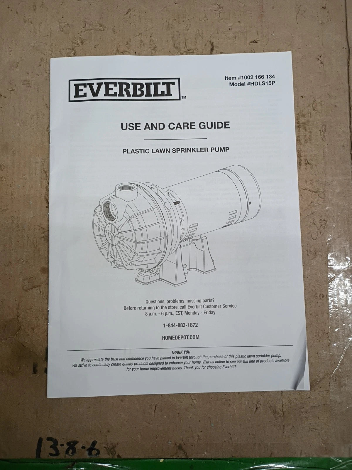 Everbilt HDLS15P, Lawn Irrigation Pump Plastic 1-1/2HP 52 GPM 40 PSI, OPEN BOX,