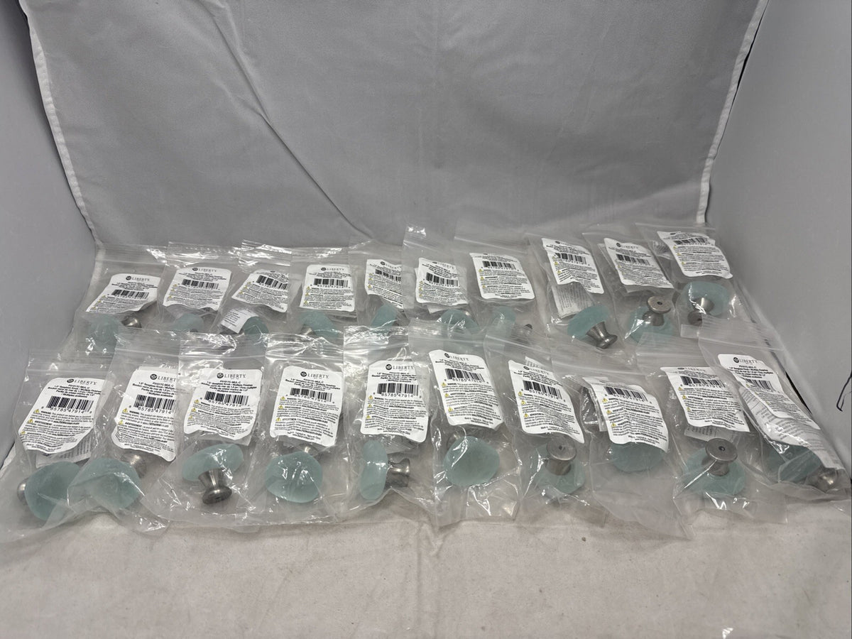 20 PACK Seaglass 1-13/16 In. (47 Mm) Vintage Aqua And Nickel Round Cabinet Knob.