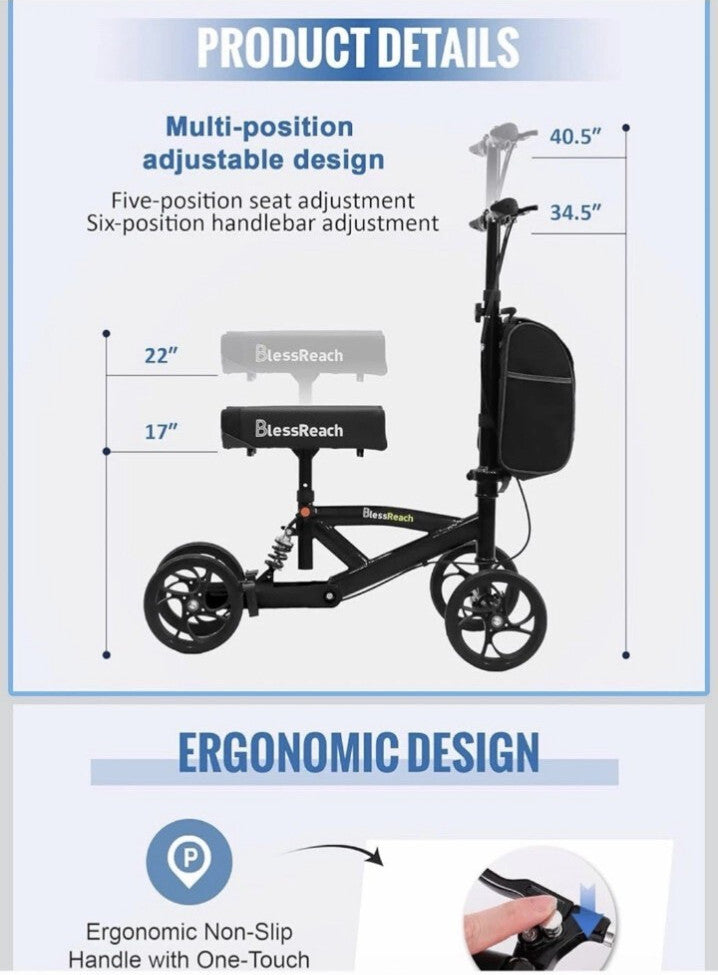 Blessreach Wb2208, Knee Scooter Steerable Walker W/ Brakes Adjustable, OPEN BOX,
