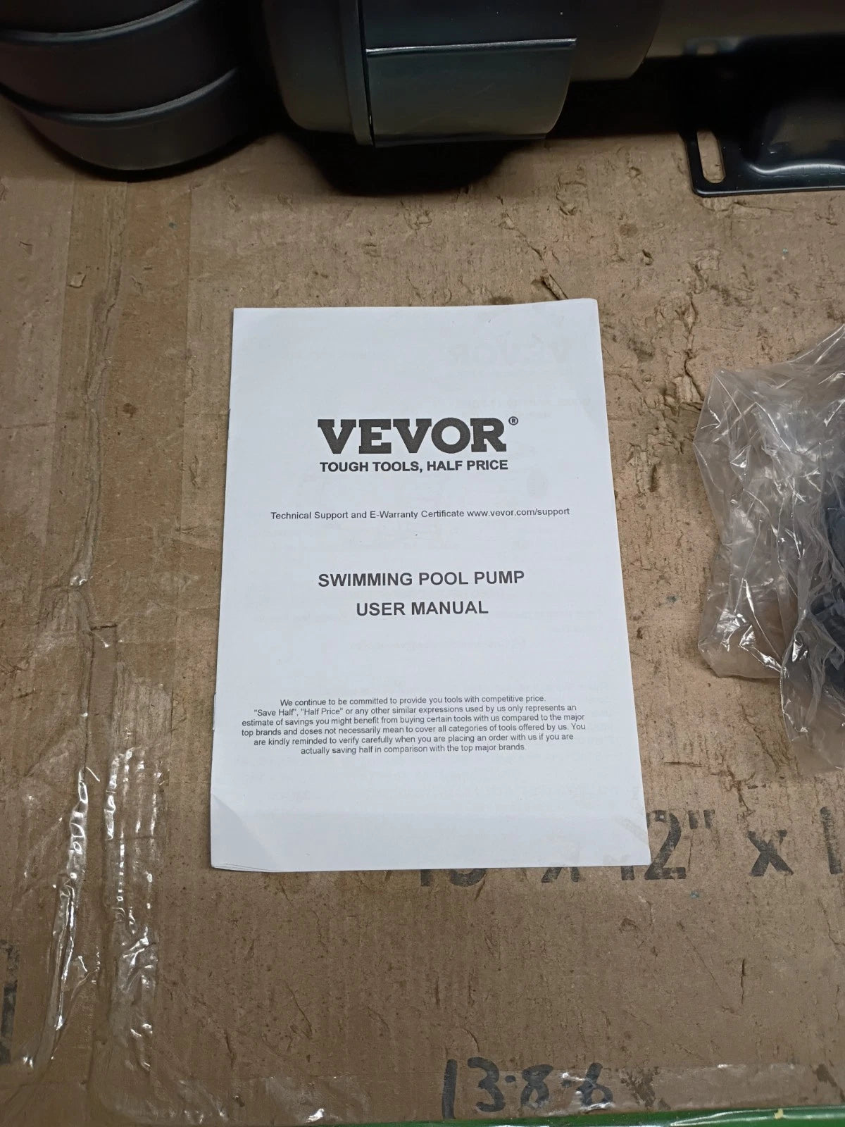 VEVOR HAP11P0, Swimming Pool Pump, 1.5 HP 115 V, 1100W Single Speed Pump, OB,
