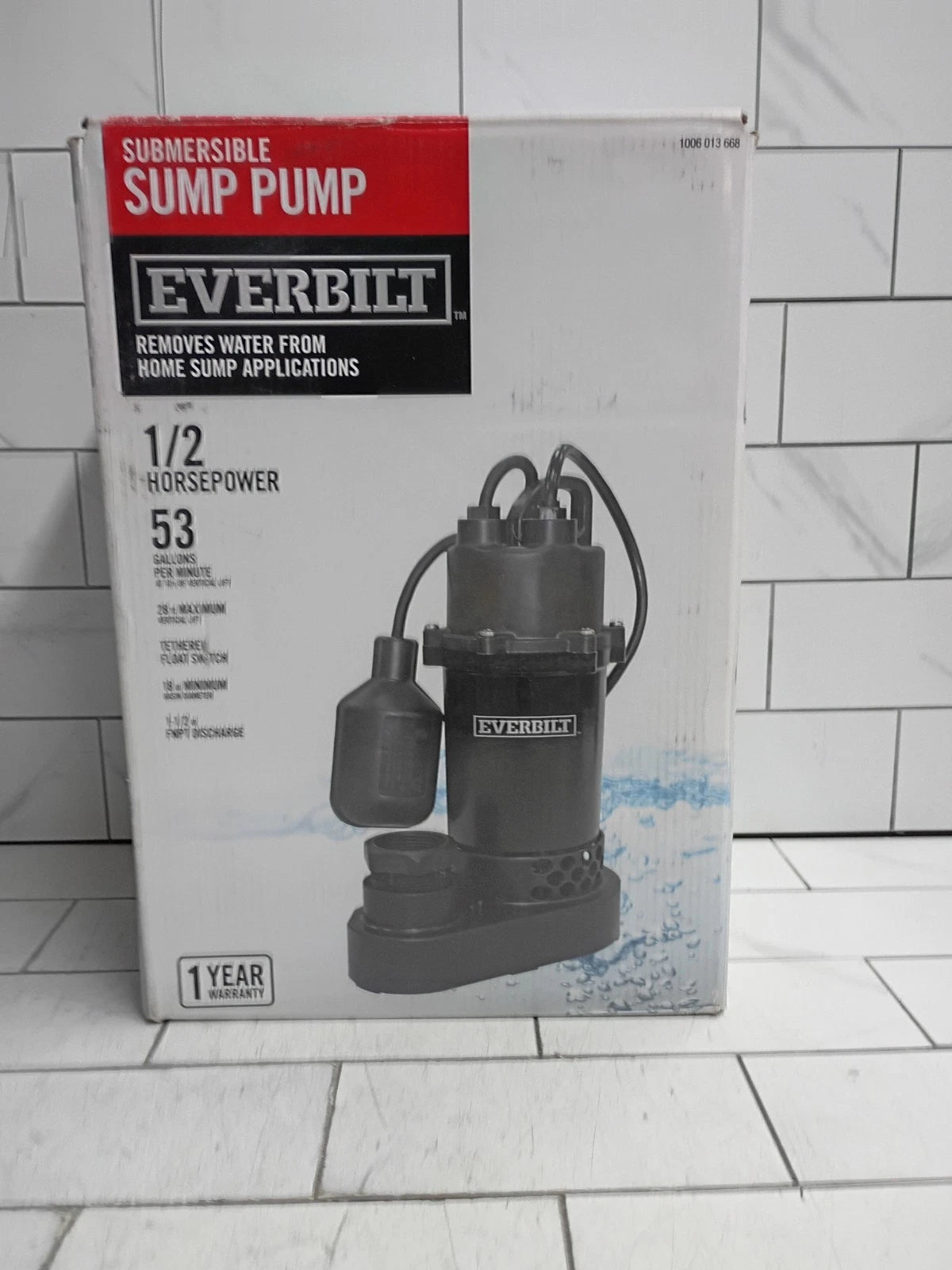 Everbilt HDSP50W 1/2 HP Submersible Aluminum Sump Pump with Tethered Switch, OB