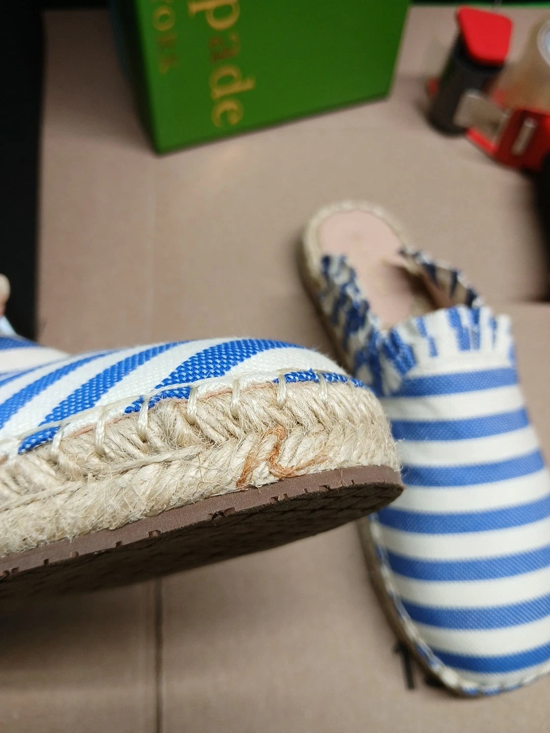 Kate Spade Size 9.5M Blue Cream Striped Canvas.