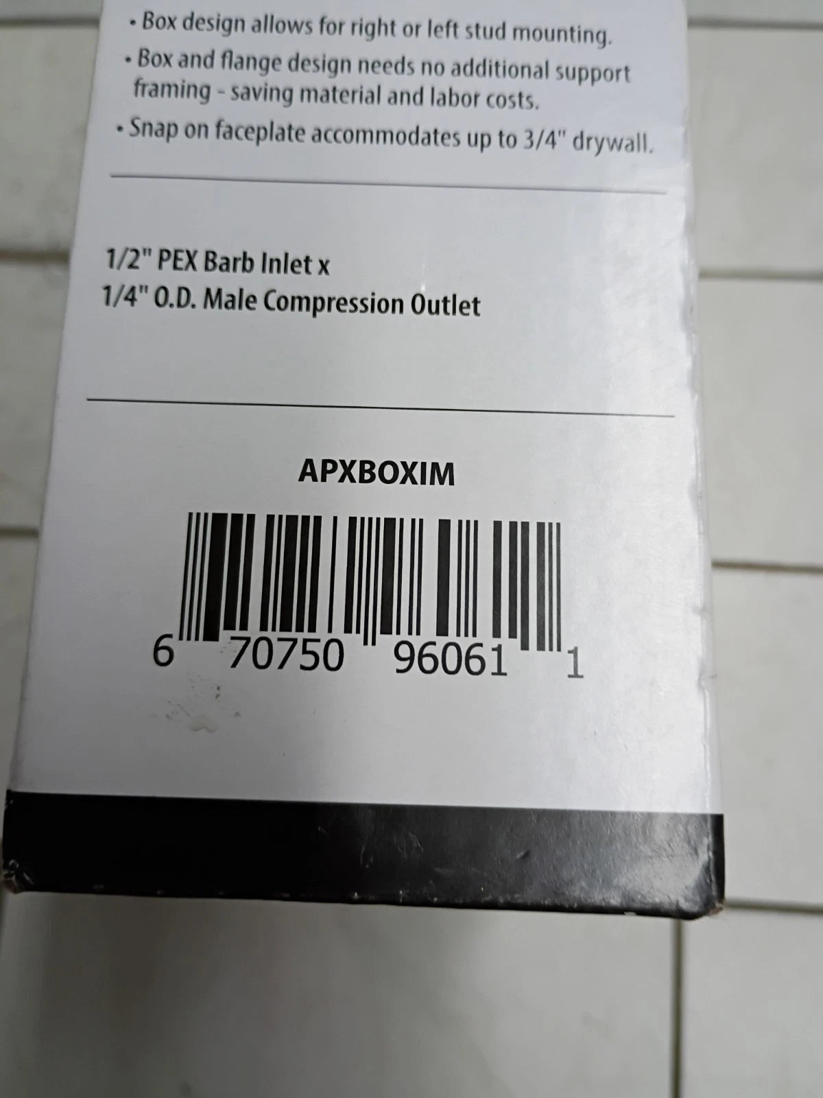 Apollo APX13OXIM 1/2" Brass PEX-B Barb Icemaker Outlet Box 1/4" OD male comp. OB