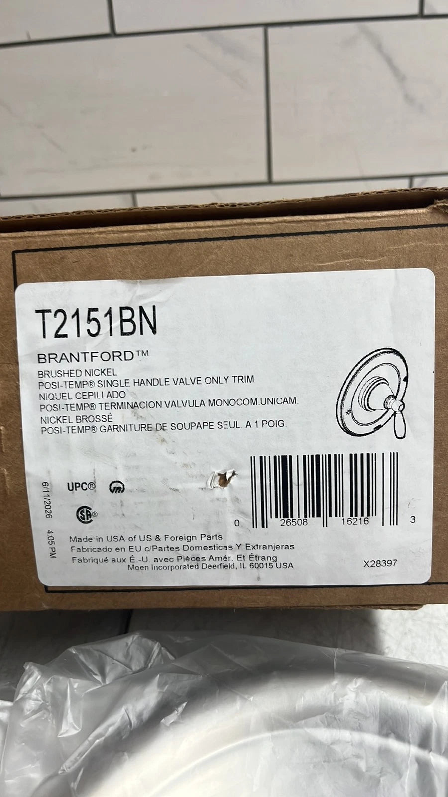 Moen T2151BN Brantford Brushed Nickel Valve Trim Kit Posi-Temp Single Handle