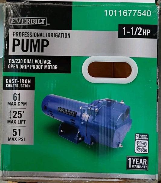 Everbilt 1-1/2HP Cast Iron Lawn Irrigation Pump, 115 /230 Dual Voltage FOR PARTS