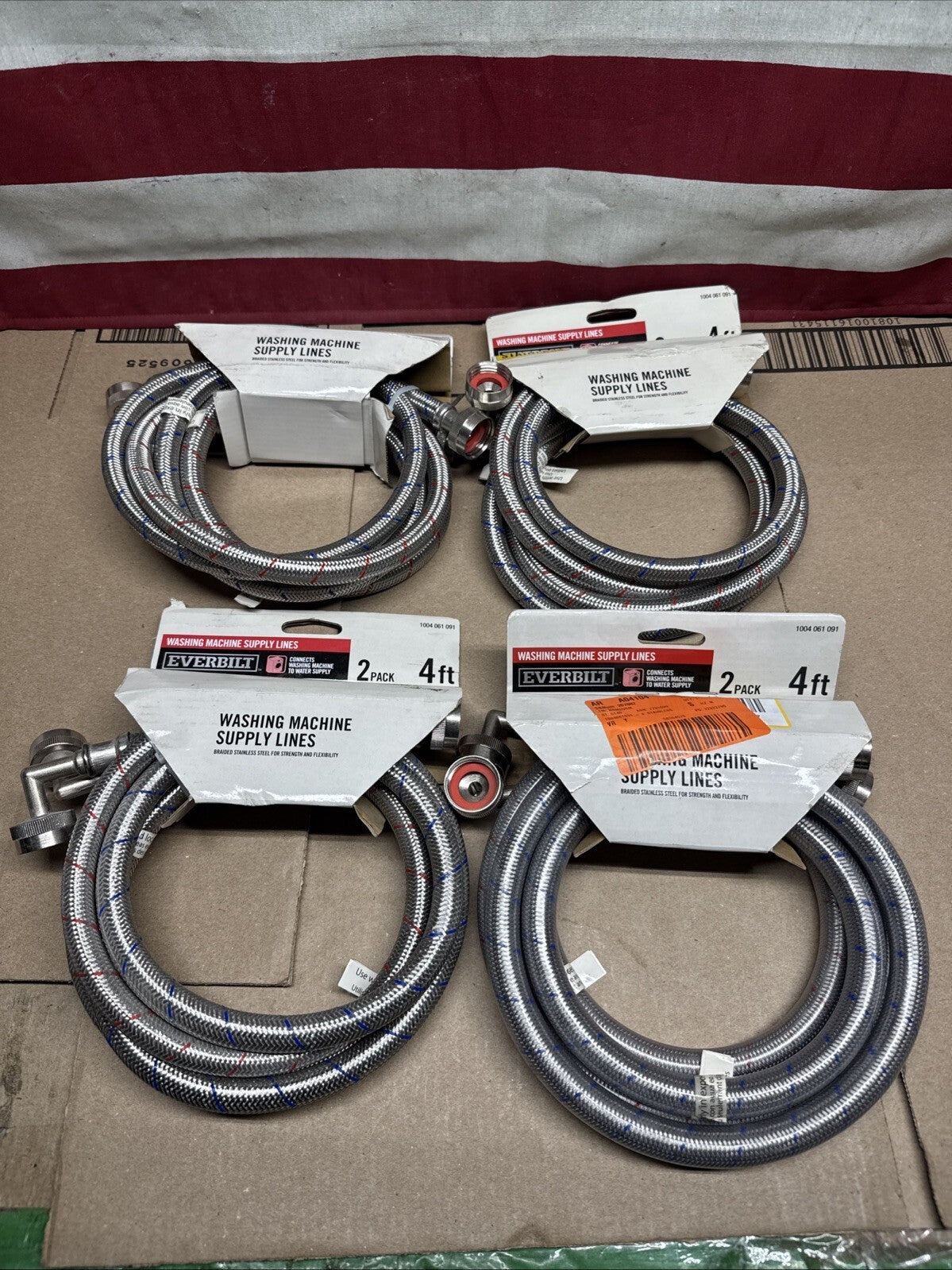 4pairs  Universal Washing Machine Hoses 90 Deg Elbow Stainless Steel