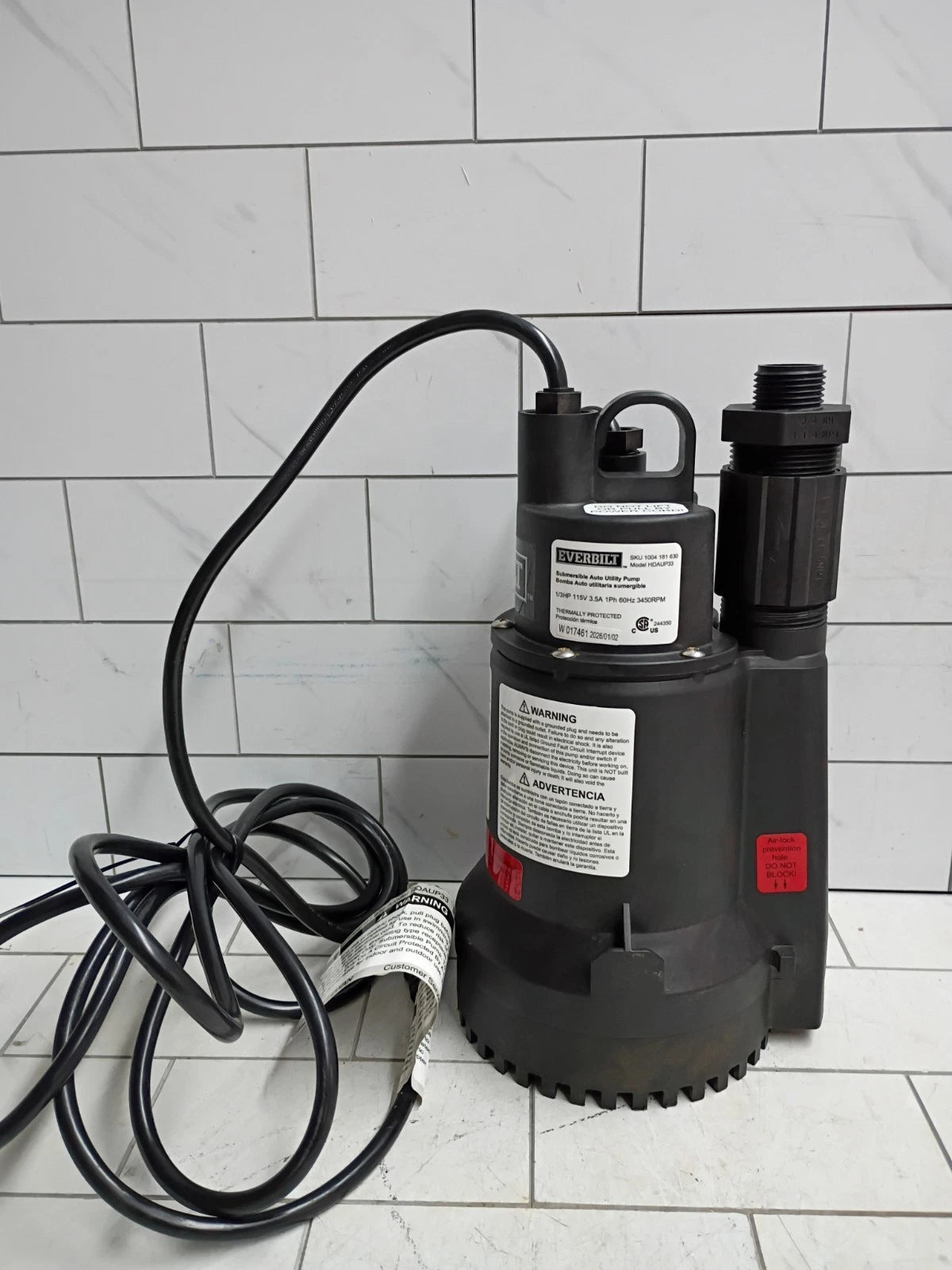 Everbilt 1/3 HP Automatic Utility Pump HDAUP33- Automatic On/Off -NEW Open Box