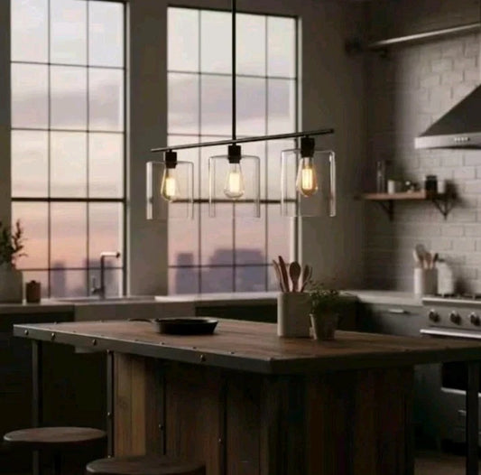 YANSUN 3-Light Matte Black Modern Kitchen Island Light Linear Chandelier OB