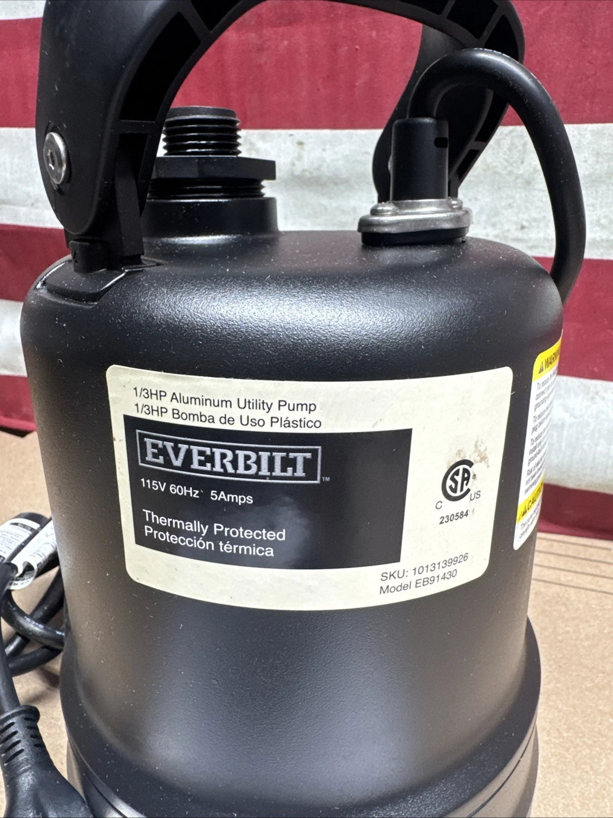 Everbilt 1/3 HP Submersible Aluminum Utility Pump Corrosion Resistant..