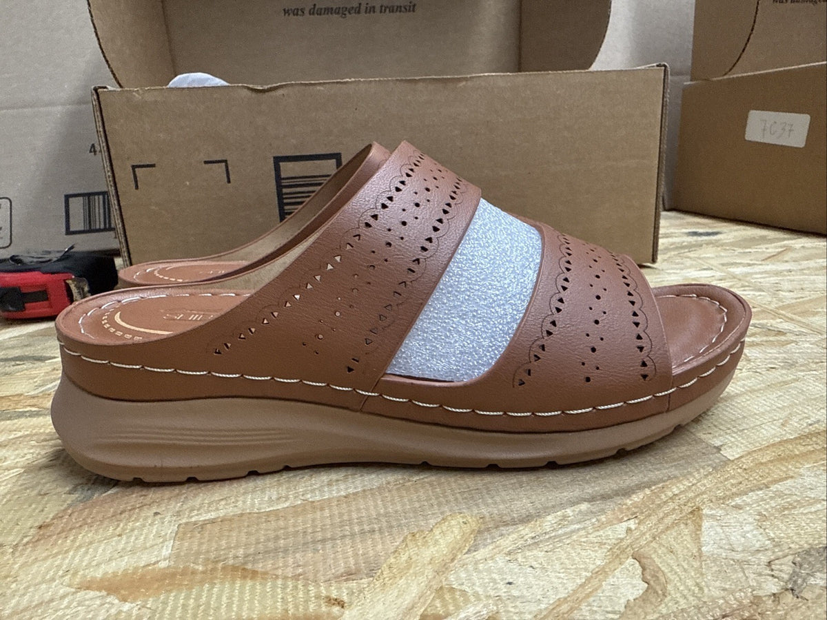SHIBEVER Comfortable Wedge Sandal Open Toe Slip On Size 38 US 7.5
