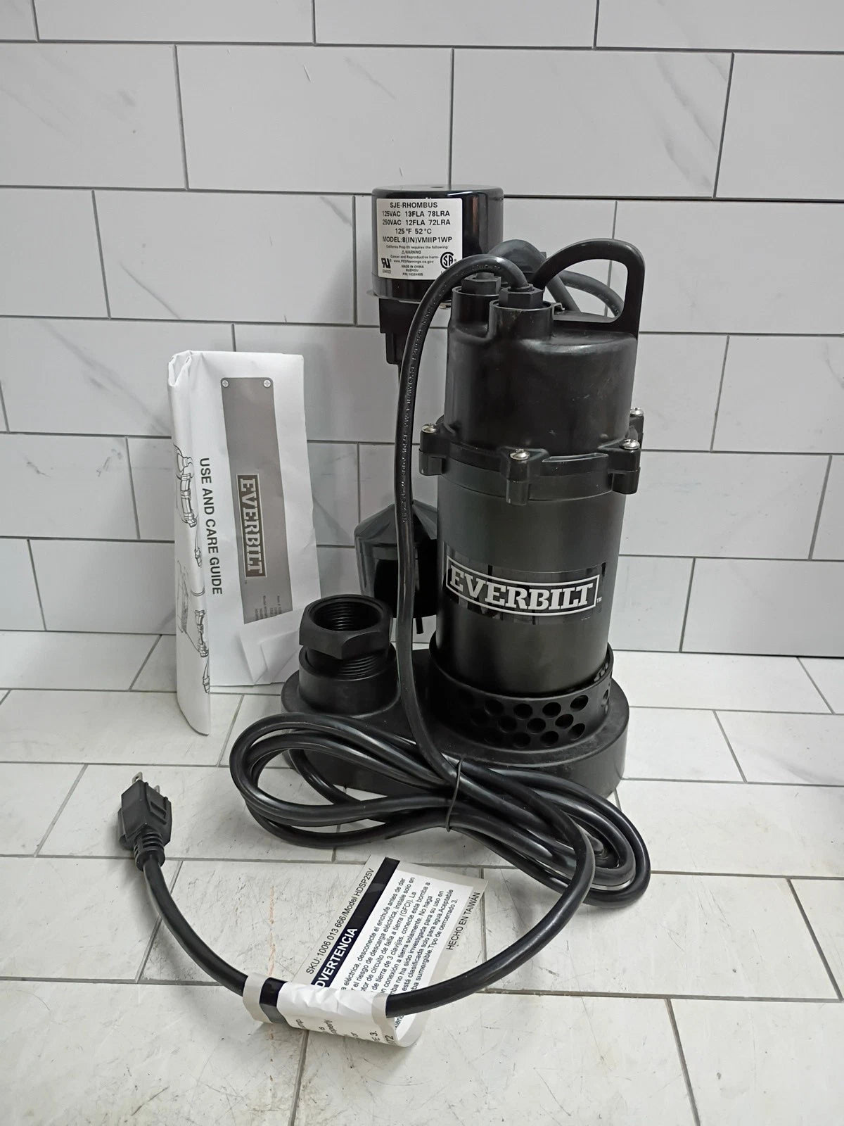 Everbilt HDSP25V 1/4 HP Aluminum Submersible Sump Pump Vertical Switch Open Box