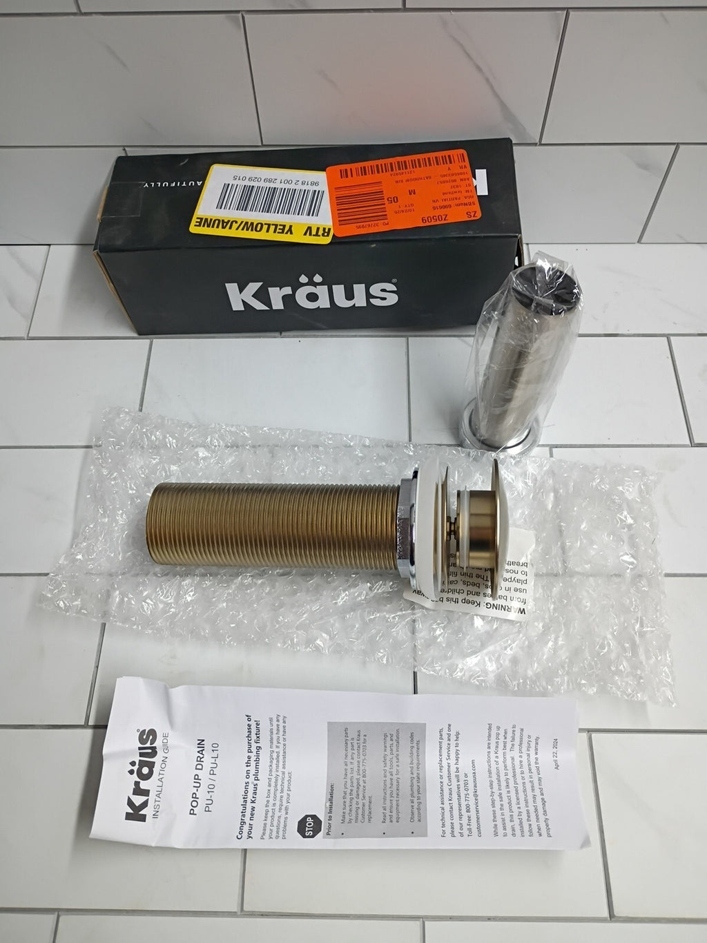 Kraus PU-L10BG Bathroom Sink Pop-Up Drain Assembly in Brushed Gold NEW Open Box