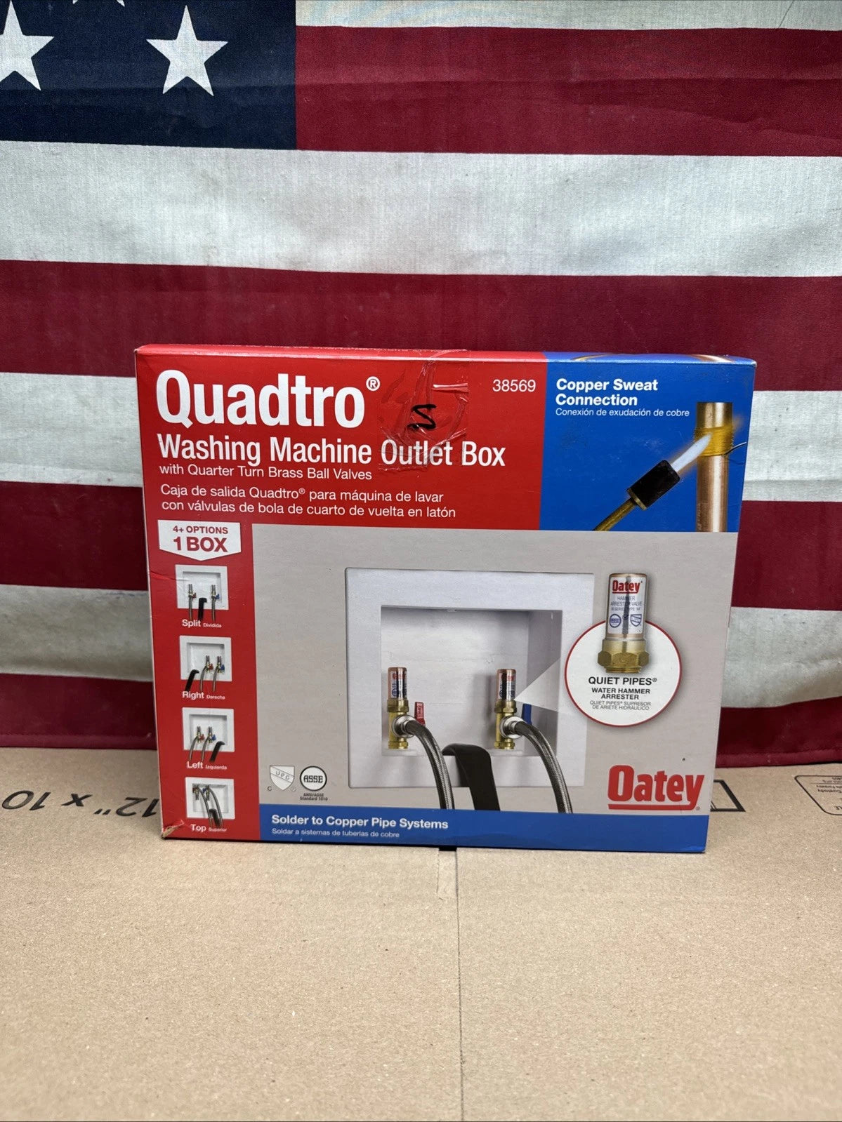 Oatey Washing Machine Outlet Box w/ Water Hammer Arresters 1/4" Turn NOB