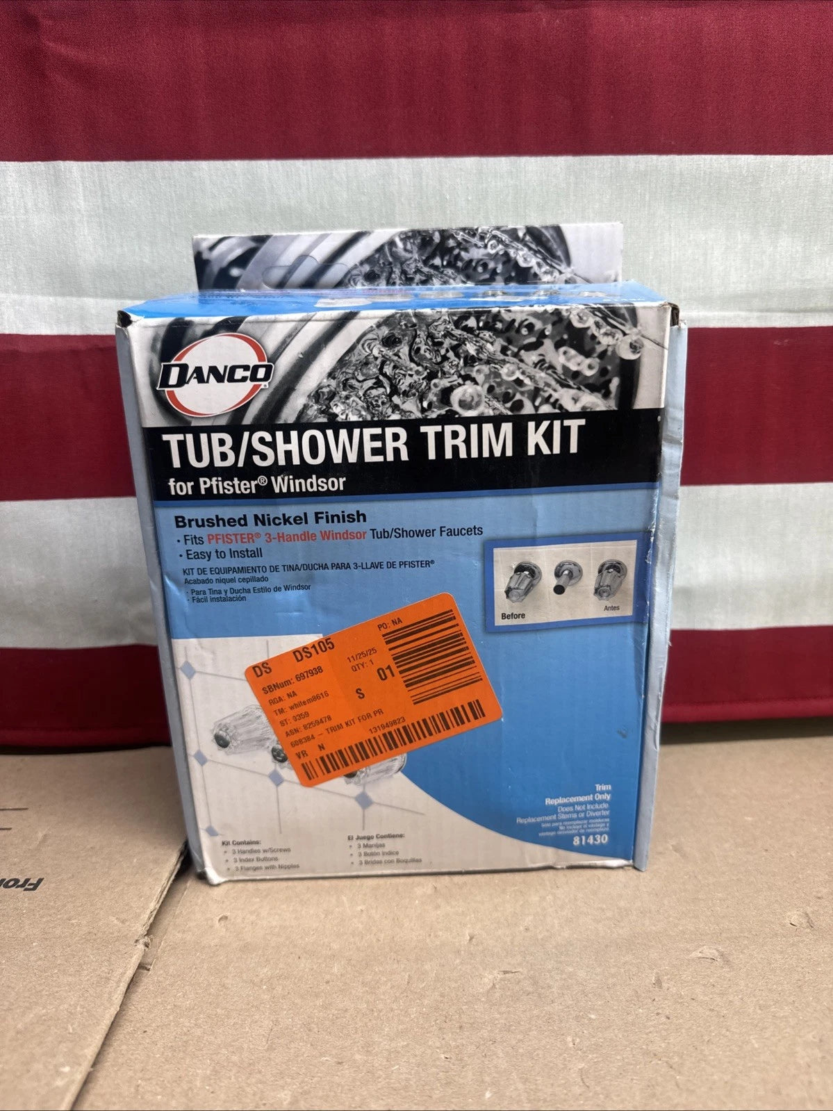 Danco 81430 Pfister Windsor Tub / Shower Trim Kit, Brushed Nickel NEW OPEN BOX