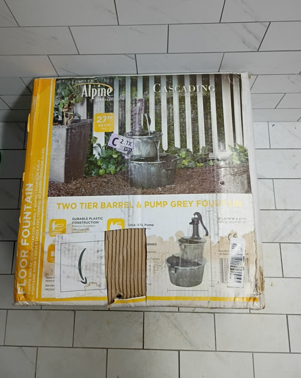 27" Rustic Outdoor 2-Tier Barrel Pump Water Fountain Soothing Cascading Water OB
