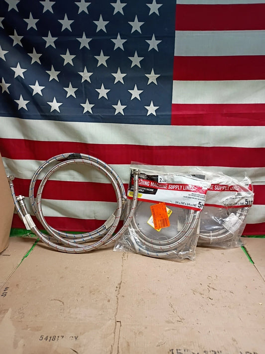 3-2PACKS Everbilt - Washing Machine Supply Lines - 5 Ft - 3/4 in FHT Stainless