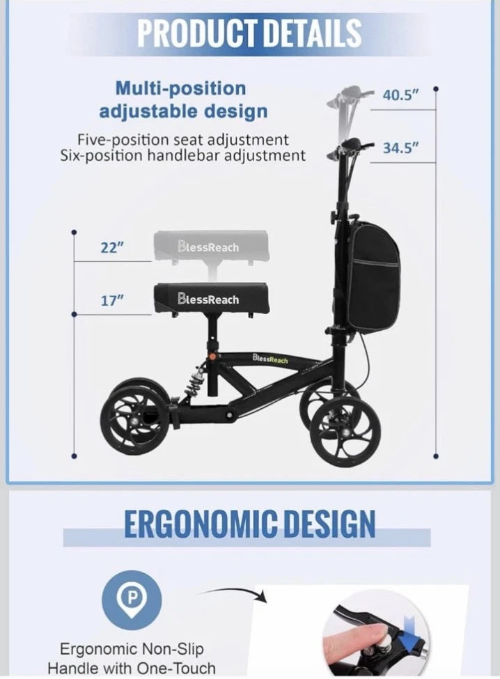 Blessreach Wb2208, Knee Scooter Steerable Walker W/ Brakes Adjustable, OPEN BOX,