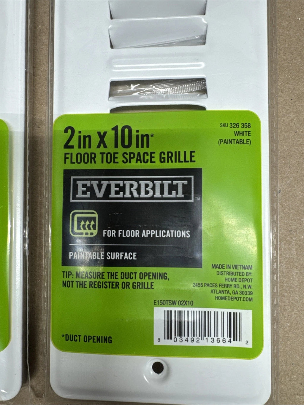 Lot Of 6 Everbilt 2 in. x 10 in. White Floor Toe-Space Grille