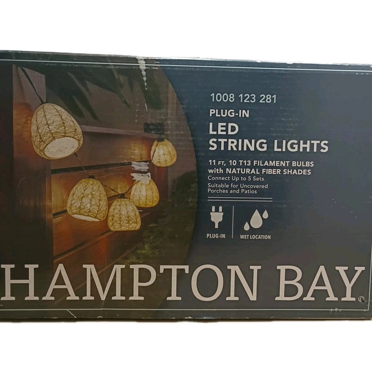 Hampton Bay 11 ft. Plug-In Mini Bulb LED Natural Fiber Shades String Light Ob