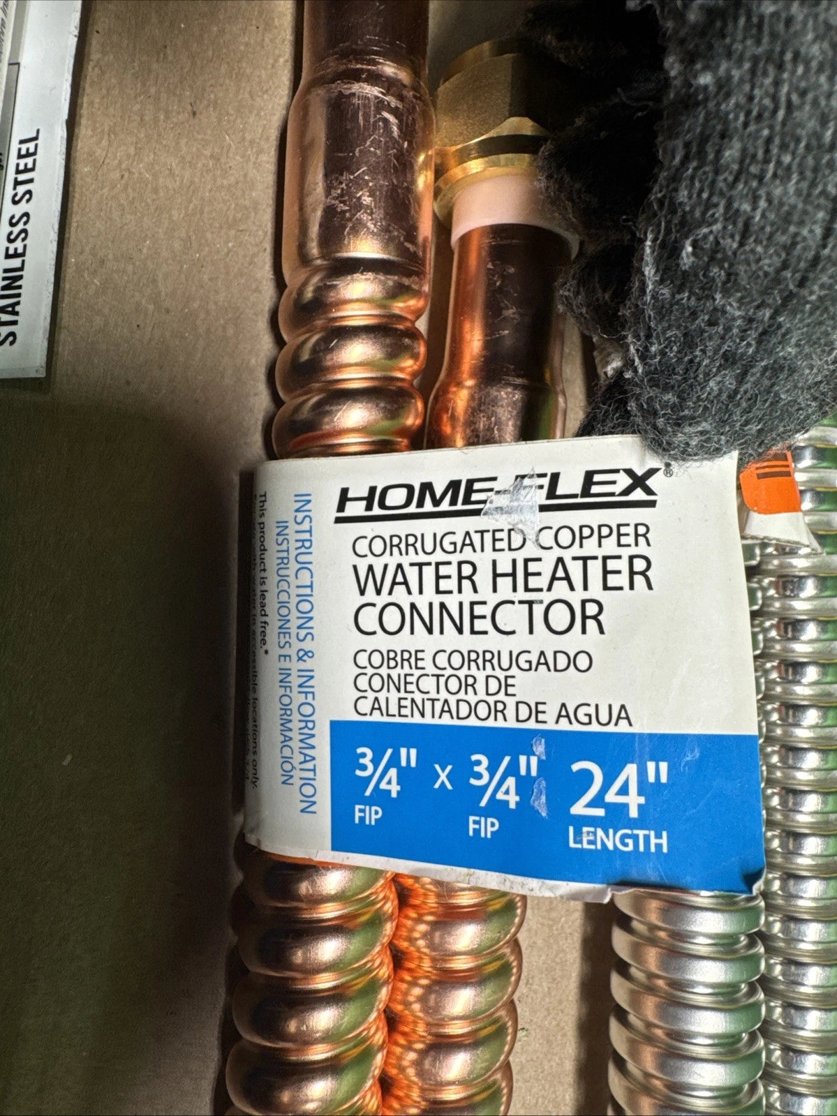 6PK Water Heater Connector 3/4" FIP x 3/4" FIP x 24" EVERBILT+homeflex