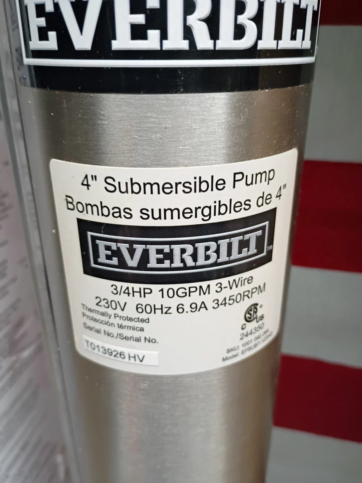 Everbilt EFSUB7-123HD, 3/4 HP Submersible 3 Wire 10 GPM Deep Well Water Pump, OB