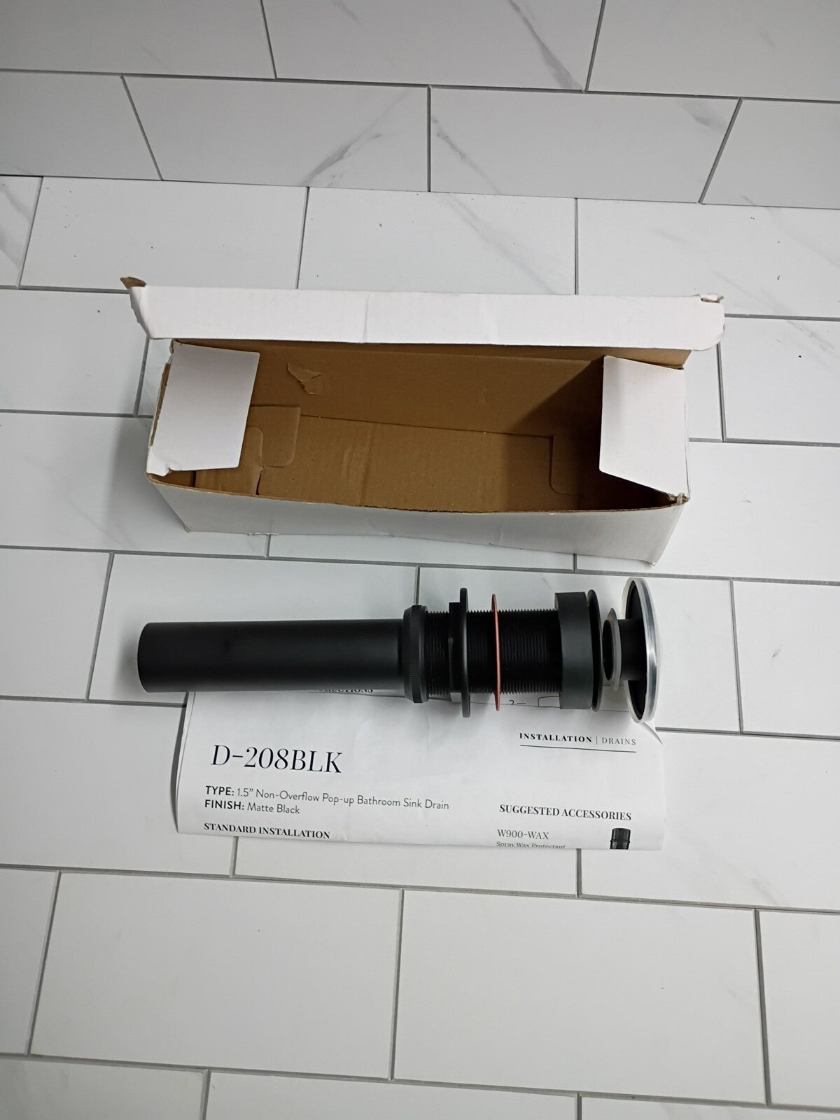 Premier Copper Products D-208BLK Pop-Up Non-overflow Drain Assembly, Matte Black