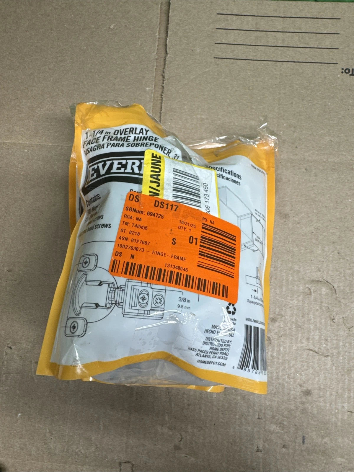 LOT OF 2 Everbilt Overlay Soft Close Face Frame Hinge 105° 35 mm,