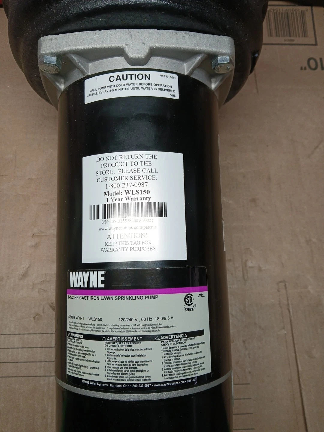 Wayne 1-1/2 HP Cast Iron Quick-Prime Lawn-Sprinkler Pump. NOB/