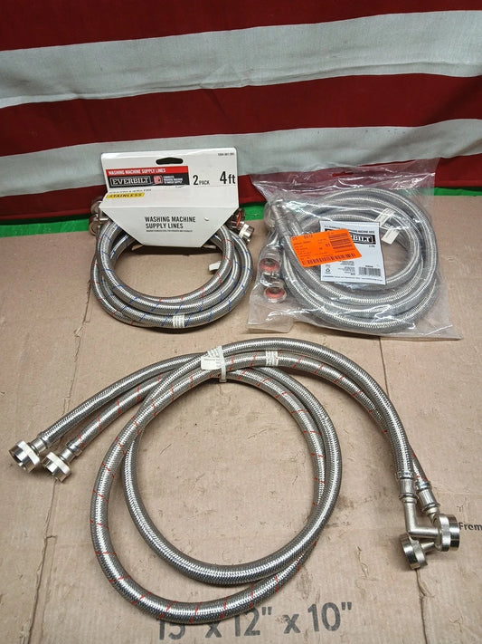 3pk (QTY 2) Everbilt 4FT Braided Stainless Steel Washing Machine Hose