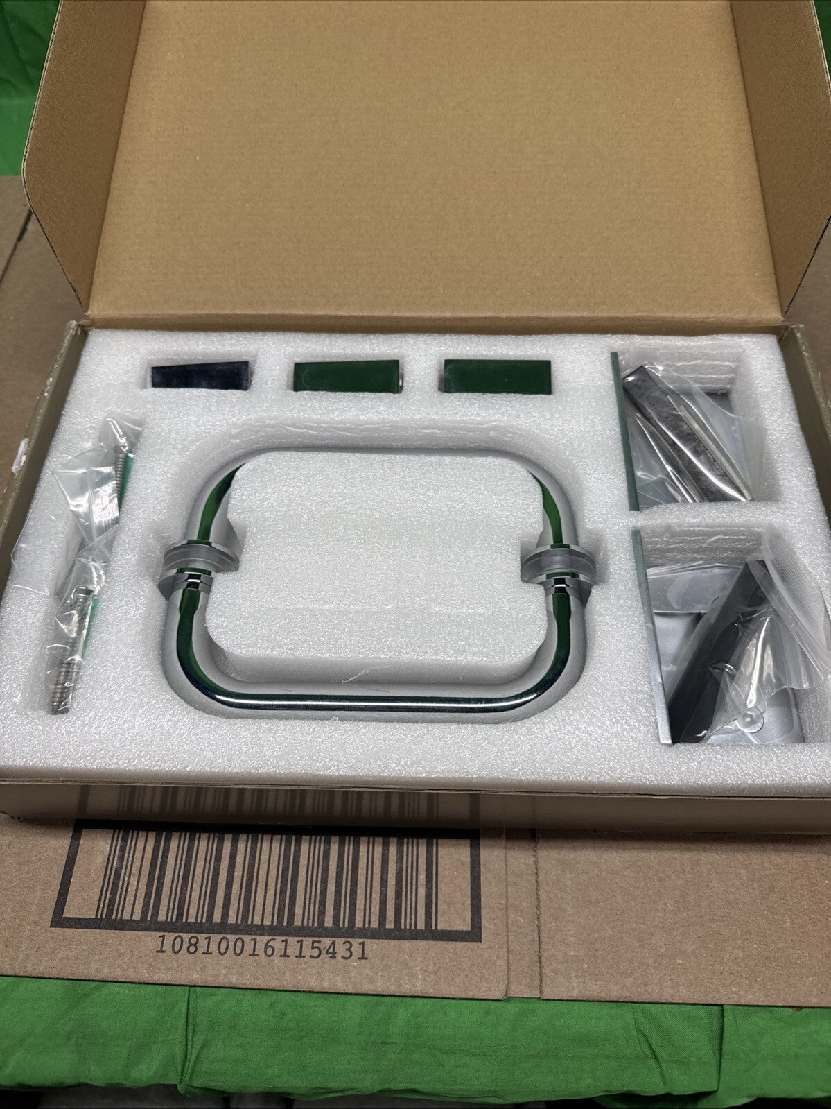 Glass Warehouse  Wall Hinged Hardware Pack in Polish Chrome with Handle.
